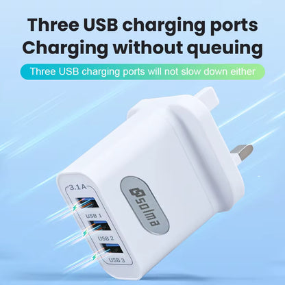 SOLMA 3-Port 3.1A USB Fast Charger with Display (UK Plug)