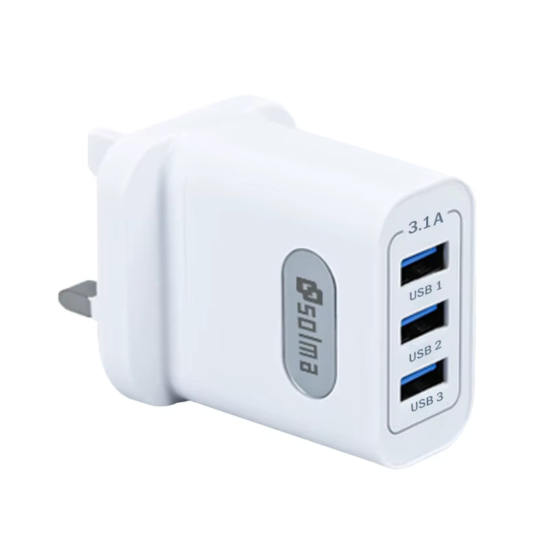 SOLMA 3-Port 3.1A USB Fast Charger with Display (UK Plug)
